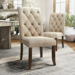 Deals 😀 Furniture Of America Sheila Button Tufted Flax Dining Chairs (Set Of 2) Beige/antique Black ❤️