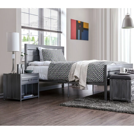 Deals βοΈ Furniture Of America Albee Industrial Queen Hand-Brushed Silver 3-piece Platform Bed Set π―