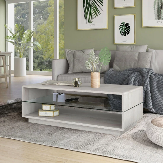 Hot Sale ✨ Furniture Of America Jessica 47-inch Glass Shelf-insert Coffee Table Distressed Grey 🔔 - Image 2