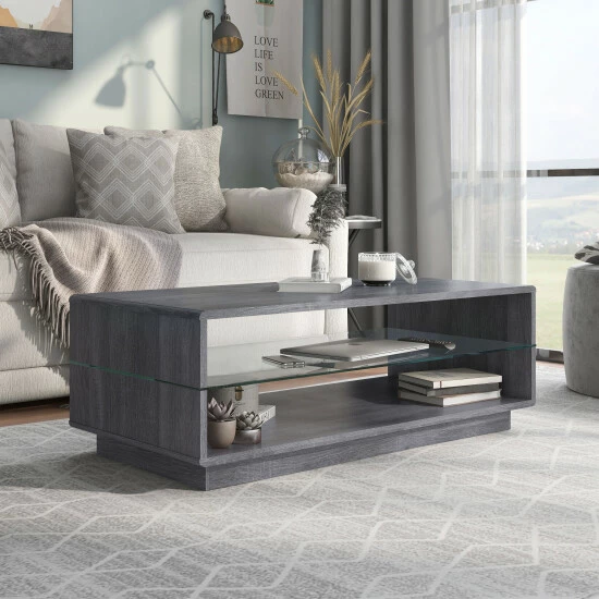 Hot Sale ✨ Furniture Of America Jessica 47-inch Glass Shelf-insert Coffee Table Distressed Grey 🔔 - Image 6