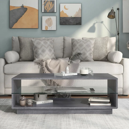 Hot Sale ✨ Furniture Of America Jessica 47-inch Glass Shelf-insert Coffee Table Distressed Grey 🔔 - Image 7