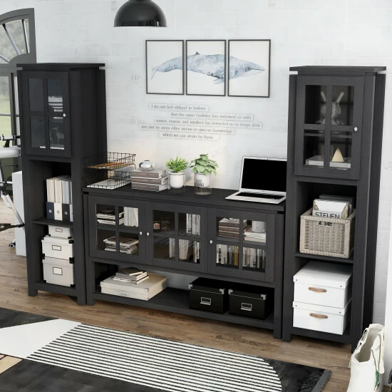 Best deal 😀 Furniture Of America Wins 3-piece Buffet Table And Cabinet Tower Set Black 🧨