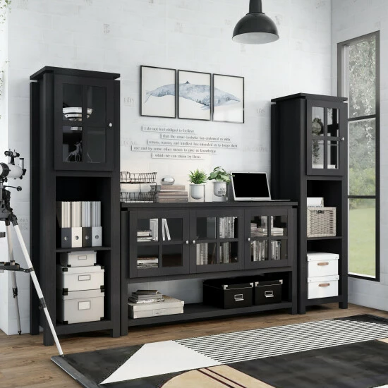 Best deal 😀 Furniture Of America Wins 3-piece Buffet Table And Cabinet Tower Set Black 🧨 - Image 7