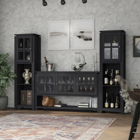 Best deal 😀 Furniture Of America Wins 3-piece Buffet Table And Cabinet Tower Set Black 🧨 - Image 8