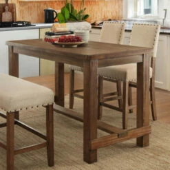 Outlet 🎁 Furniture Of America Tays Rustic Brown 60-in Solid Wood Counter Table ❤️