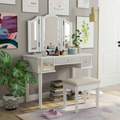 Deals ✨ Furniture Of America Doa Contemporary Solid Wood 3-piece Vanity Set Rose Gold 👍