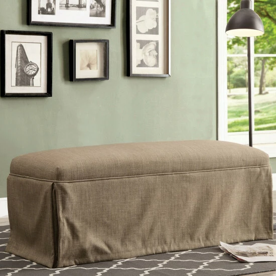 Flash Sale 😀 Furniture Of America Cols Farmhouse Linen Fabric Accent Bench Brown 🤩 - Image 3