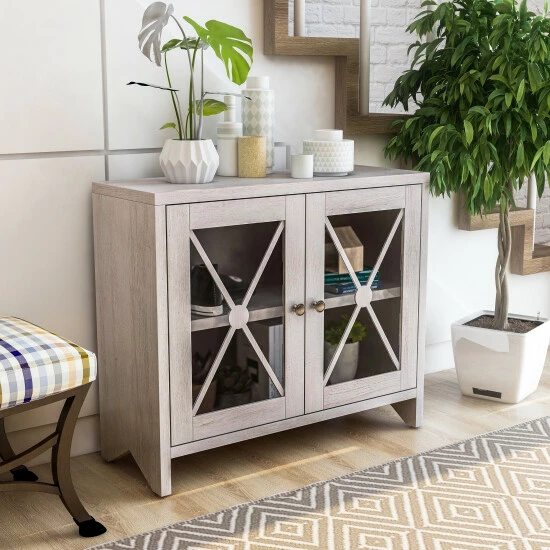 Discount 🧨 Furniture Of America Lyle Farmhouse 31-inch 2-shelf Accent Cabinet Distressed Gray 🧨