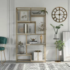 New 🤩 Furniture Of America Kinnego Contemporary Metal Display Shelf Champagne ⭐