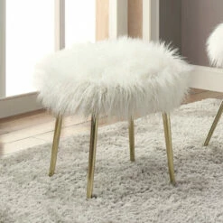 Best deal 💯 Furniture Of America Kene Shabby Chic White Faux Fur Accent Ottoman ❤️