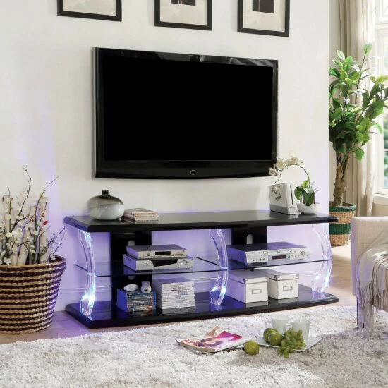 Top 10 🔔 Furniture Of America Lald Modern Glass 2-shelf TV Console With LED White 🤩