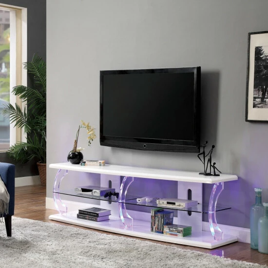 Top 10 🔔 Furniture Of America Lald Modern Glass 2-shelf TV Console With LED White 🤩 - Image 4