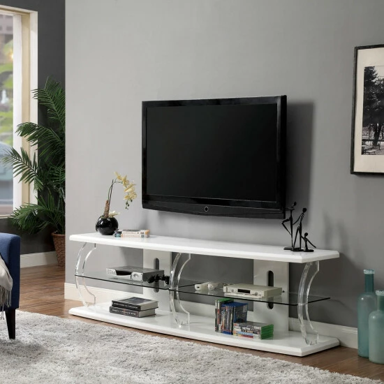 Top 10 🔔 Furniture Of America Lald Modern Glass 2-shelf TV Console With LED White 🤩 - Image 5