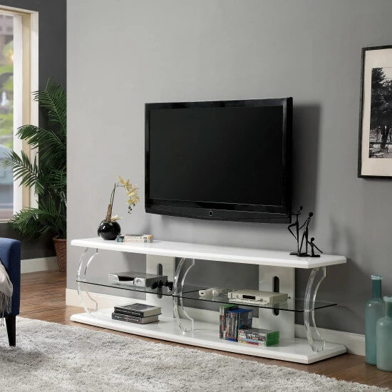Top 10 🔔 Furniture Of America Lald Modern Glass 2-shelf TV Console With LED White 🤩 - Image 7