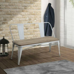 Buy β¨ Furniture Of America Rish Industrial Metal Natural Elm Dining Bench White π