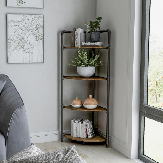 Hot Sale π Furniture Of America Nixie Urban Sand Black Open Back Corner Bookcase π - Image 3