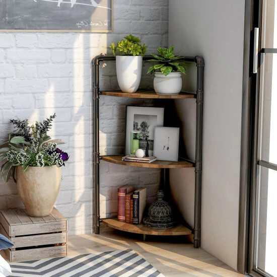 Hot Sale π Furniture Of America Nixie Urban Sand Black Open Back Corner Bookcase π - Image 4