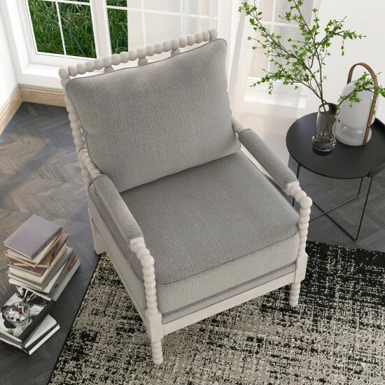 New ✨ Furniture Of America Quince Farmhouse Fabric Padded Beaded Armchair Striped Taupe 🔔 - Image 6