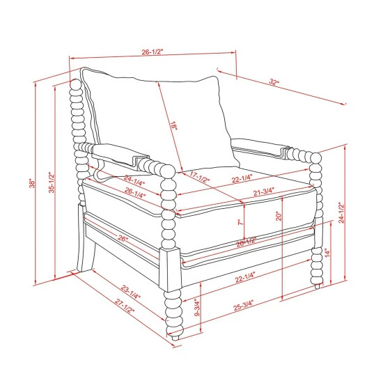 New ✨ Furniture Of America Quince Farmhouse Fabric Padded Beaded Armchair Striped Taupe 🔔 - Image 7