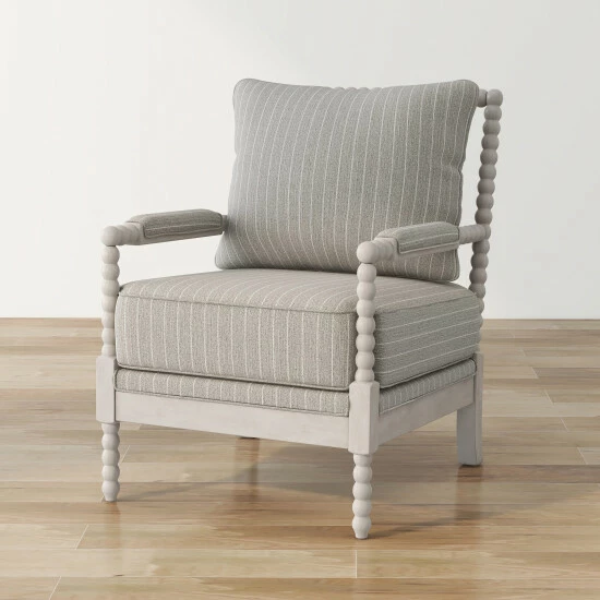 New ✨ Furniture Of America Quince Farmhouse Fabric Padded Beaded Armchair Striped Taupe 🔔 - Image 8