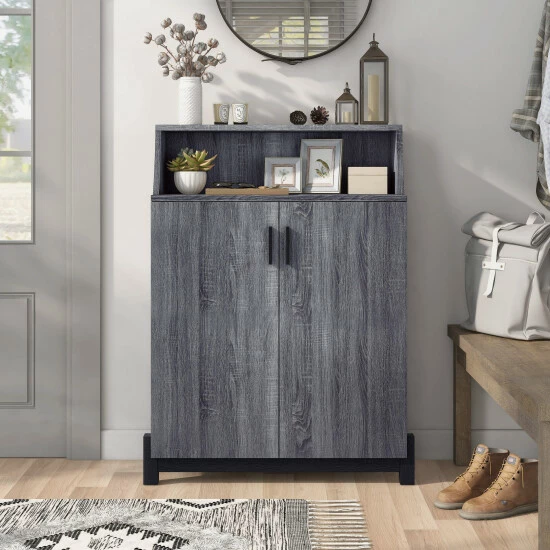 Brand new 😀 Furniture Of America Sost 5-shelf Contemporary 2-door 👟 Shoe Cabinet Distressed Grey 😉 - Image 2