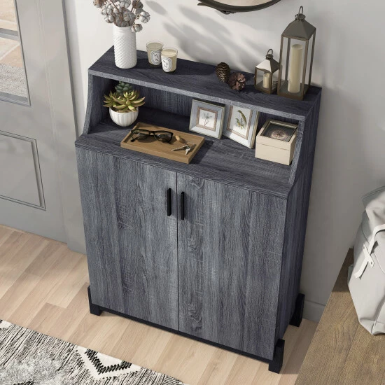 Brand new 😀 Furniture Of America Sost 5-shelf Contemporary 2-door 👟 Shoe Cabinet Distressed Grey 😉 - Image 3