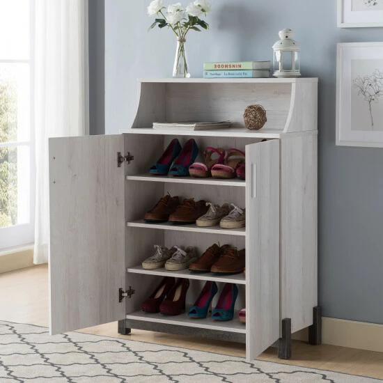 Brand new 😀 Furniture Of America Sost 5-shelf Contemporary 2-door 👟 Shoe Cabinet Distressed Grey 😉 - Image 8