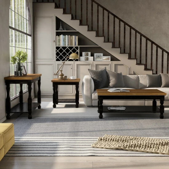 New 🎉 Furniture Of America Harrington Farmhouse Black 3-piece Coffee Table Set ✨ - Image 2