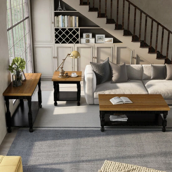 New 🎉 Furniture Of America Harrington Farmhouse Black 3-piece Coffee Table Set ✨ - Image 3