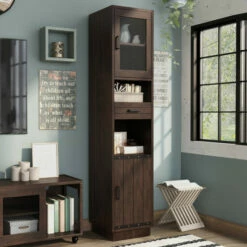 Promo 🧨 Furniture Of America Hury Farmhouse Walnut Multi-Storage TV Tower Reclaimed Oak ✨