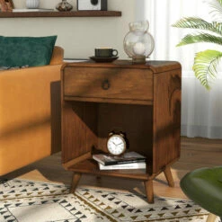 Best Sale 😍 Furniture Of America Eliott Mid-century Modern 19-inch Side Table Dark Oak 👍