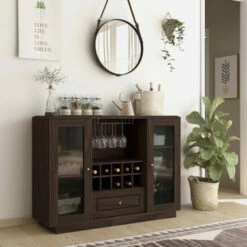 Best deal ❤️ Furniture Of America Rustic Espresso Dining Buffet With Wine Rack ❤️