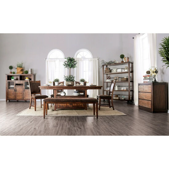 Best Pirce 😀 Furniture Of America Pame Rustic Brown Faux Leather Dining Bench ❤️ - Image 3