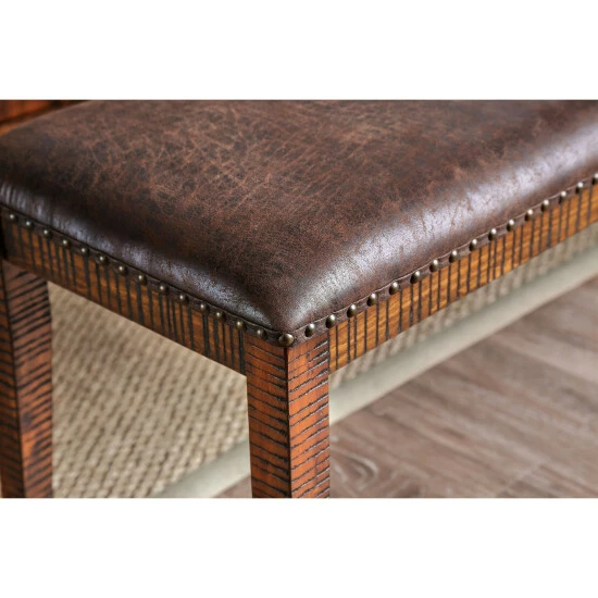 Best Pirce 😀 Furniture Of America Pame Rustic Brown Faux Leather Dining Bench ❤️ - Image 5