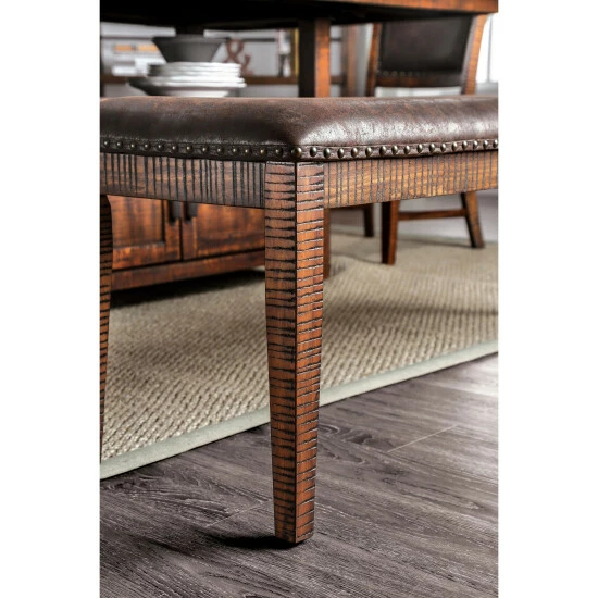 Best Pirce 😀 Furniture Of America Pame Rustic Brown Faux Leather Dining Bench ❤️ - Image 7