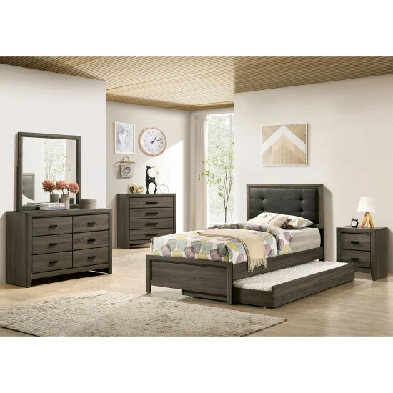 Brand new ๐ Furniture Of America Vilk Rustic Grey Solid Wood 2-drawer Nightstand ๐งจ - Image 2