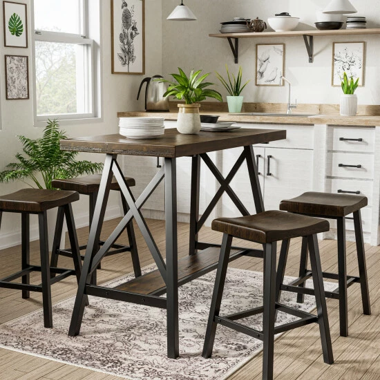 New ✔️ Furniture Of America Datz Industrial Black Metal 5-piece Counter Set 👏