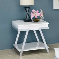 Promo 🤩 Cas Modern White End Table With Shelf By Furniture Of America 👏