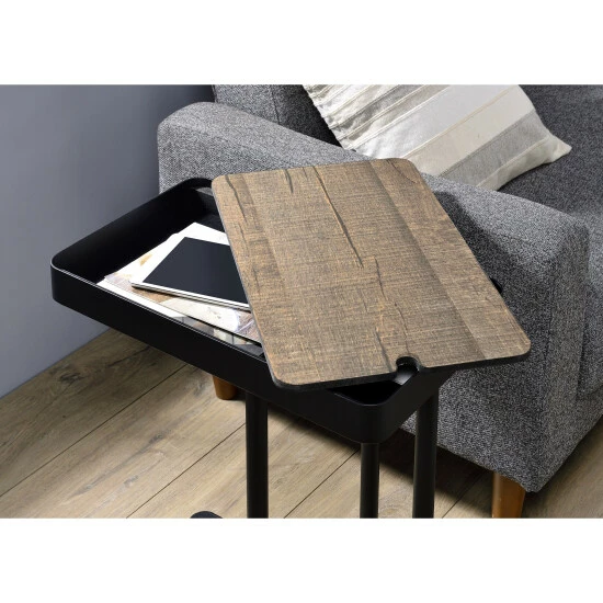 Budget ⌛ Furniture Of America Schofield Urban C-Shape Slide-open Top Side Table Rustic Oak 🎁 - Image 3