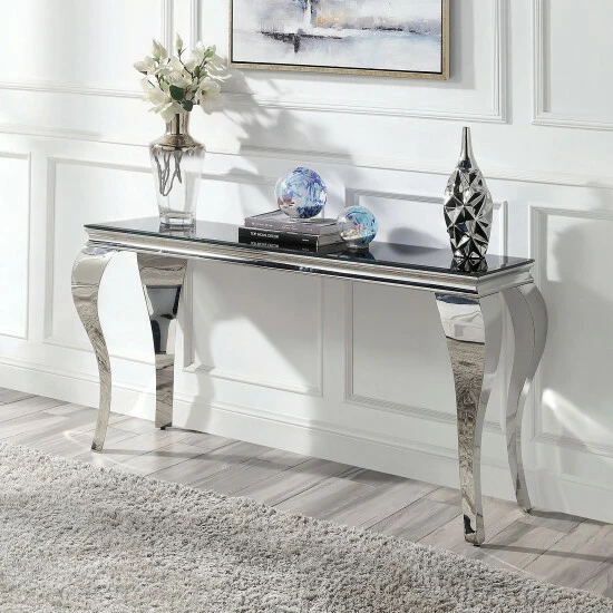 Promo 🤩 Furniture Of America Kiermeyer Glam 55-in Glass Top Sofa Table White/silver 🔥