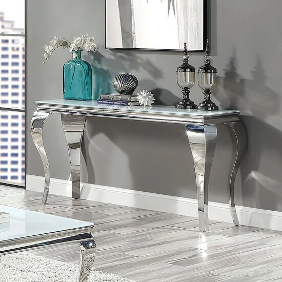 Promo 🤩 Furniture Of America Kiermeyer Glam 55-in Glass Top Sofa Table White/silver 🔥 - Image 3