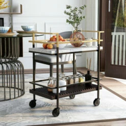 Budget β Furniture Of America Bouvet White Faux Marble And Slatted Serving Cart π