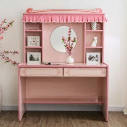 Discount 🔔 Furniture Of America Rose Pink 47-inch Mirror Desk With Hutch 🌟