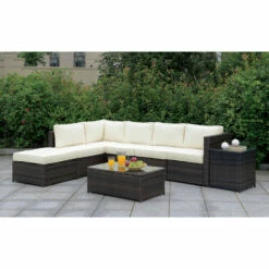 Wholesale 🛒 Furniture Of America Bene Contemporary Brown Patio Sectional Set 😍