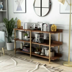 Best Pirce 😍 Furniture Of America Bizi Contemporary Metal Wide Display Shelf Walnut 👏