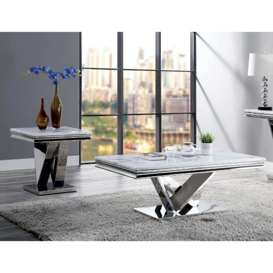 Best Pirce ๐ฅ Furniture Of America Kaliki Glam Chrome 55-inch Faux Marble Sofa Table ๐คฉ - Image 2