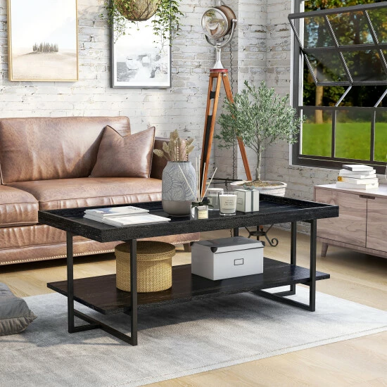 Hot Sale 🤩 Furniture Of America Alivia Rustic Black 47-inch 1-shelf Coffee Table ✔️