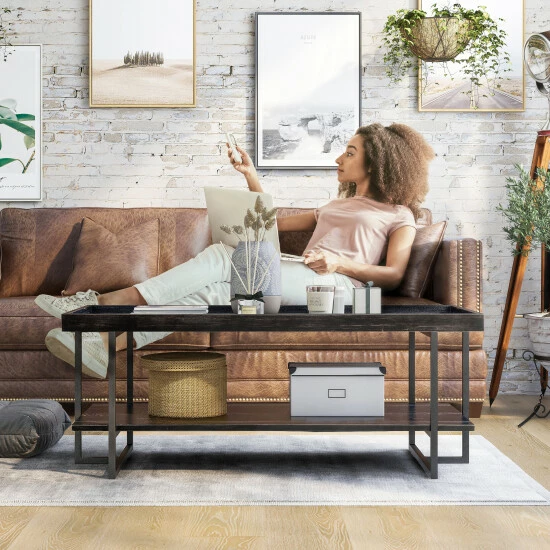 Hot Sale 🤩 Furniture Of America Alivia Rustic Black 47-inch 1-shelf Coffee Table ✔️ - Image 2