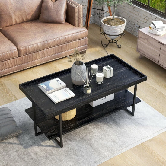 Hot Sale 🤩 Furniture Of America Alivia Rustic Black 47-inch 1-shelf Coffee Table ✔️ - Image 3