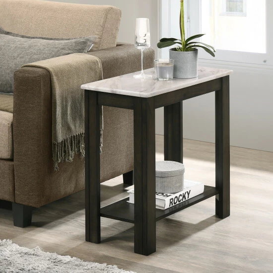 New 🔥 Furniture Of America Kari Farmhouse Walnut 12-inch 1-shelf Side Table White ✨